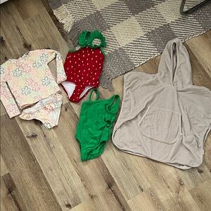 3T Toddler Girl Swim Bundle - Bathing Suits and Poncho